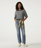 High Waisted Straight Leg Casual Cotton Jeans with Pockets — Blue Jasper Denim — view 7