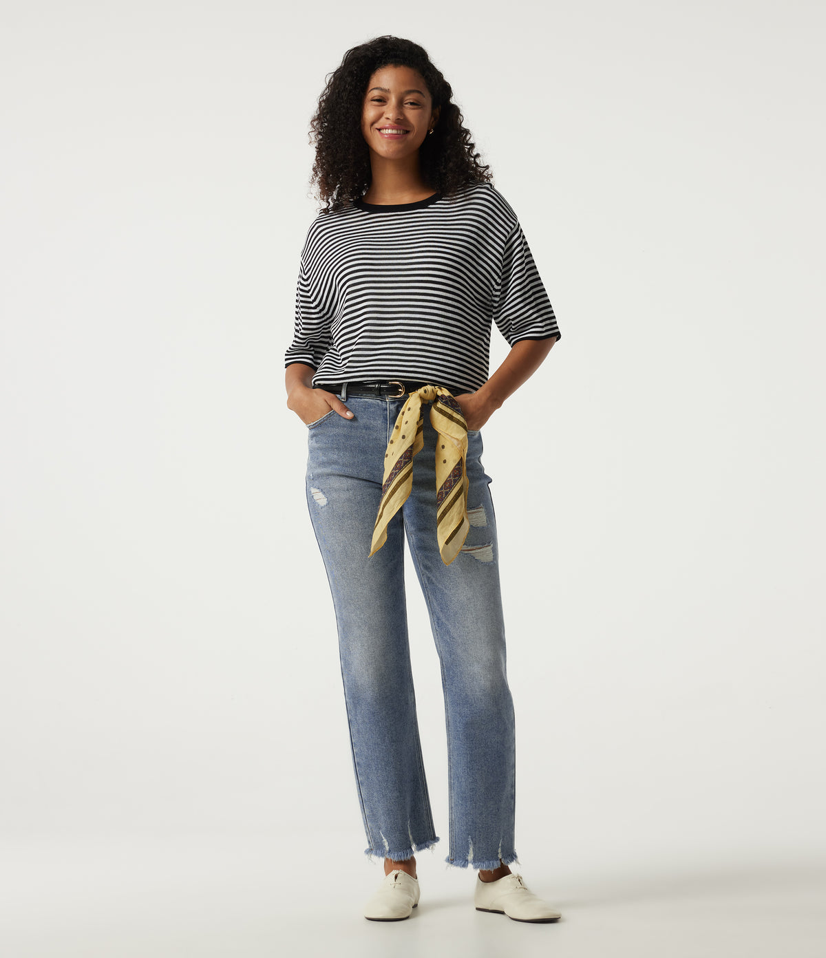 High Waisted Straight Leg Casual Cotton Jeans with Pockets — Blue Jasper Denim — view 7