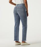 High Waisted Straight Leg Casual Cotton Jeans with Pockets — Blue Jasper Denim — view 2