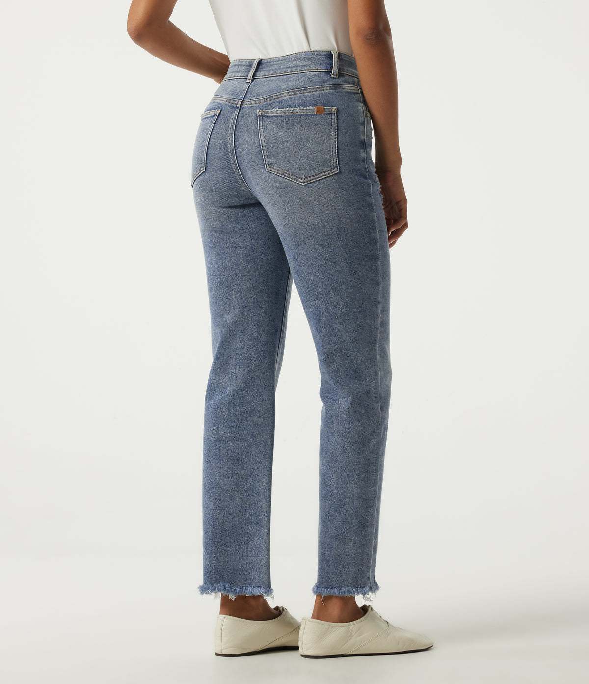 High Waisted Straight Leg Casual Cotton Jeans with Pockets — Blue Jasper Denim — view 2