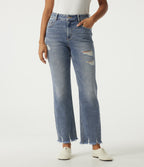 High Waisted Straight Leg Casual Cotton Jeans with Pockets — Blue Jasper Denim — view 1