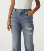 High Waisted Straight Leg Casual Cotton Jeans with Pockets — Blue Jasper Denim — view 4
