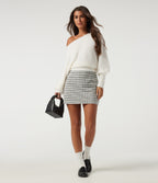 Off Shoulder Bishop Long Sleeve Casual Sweater — White — view 6