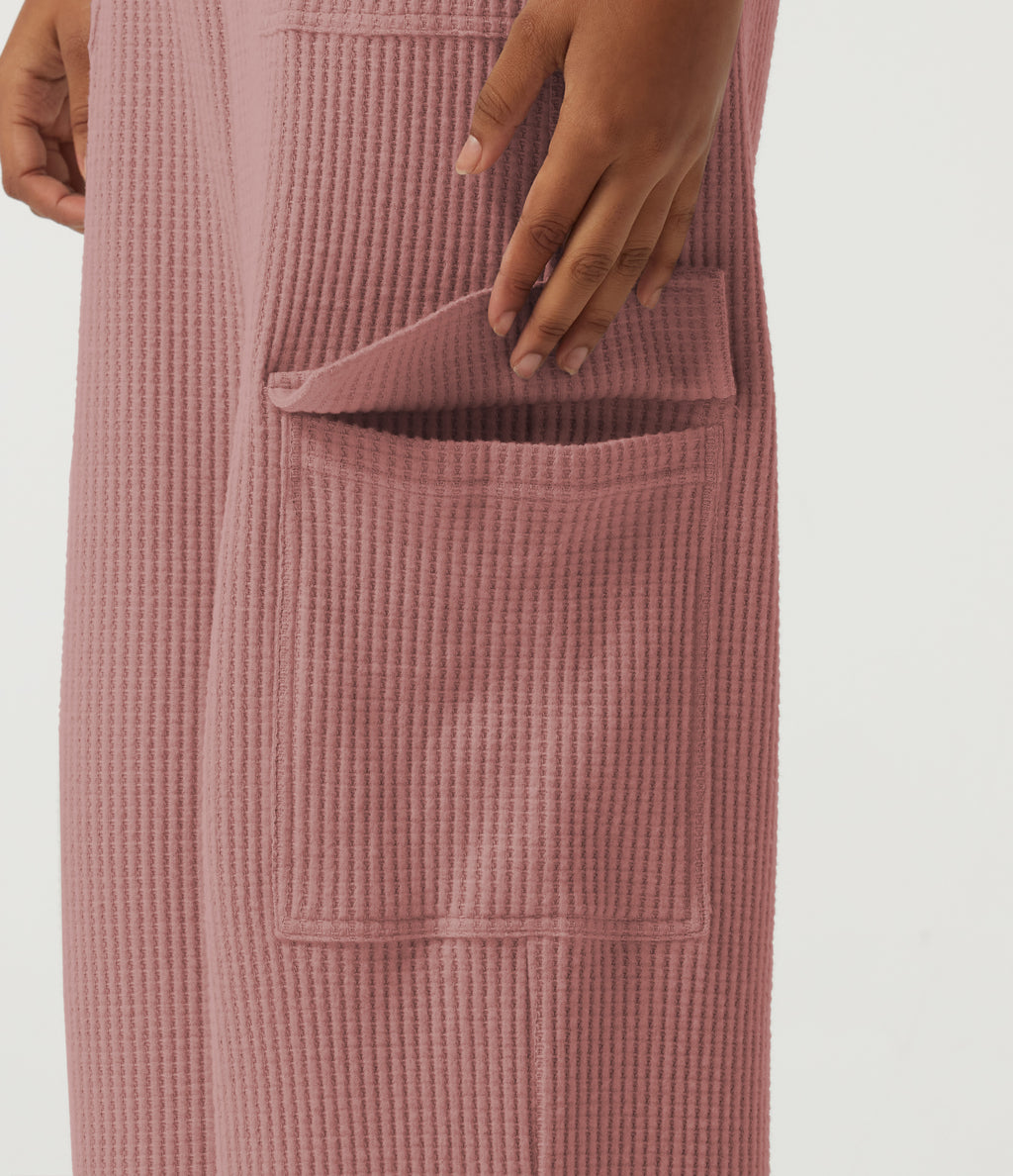 High Waisted Wide Leg Waffle Casual Sweatpants with Pockets — Wild Salmon — view 5