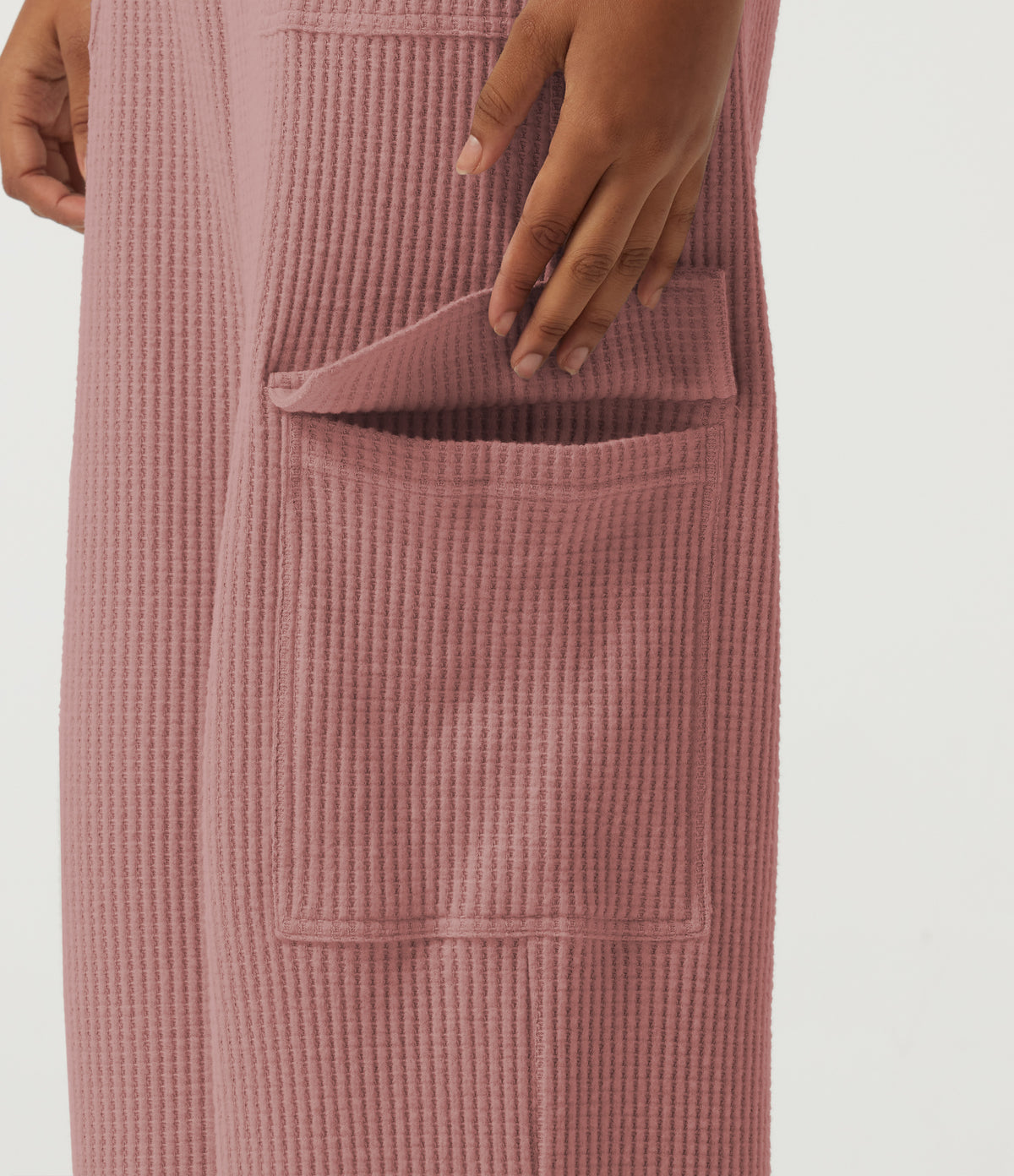 High Waisted Wide Leg Waffle Casual Sweatpants with Pockets — Wild Salmon — view 5