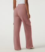 High Waisted Wide Leg Waffle Casual Sweatpants with Pockets — Wild Salmon — view 2