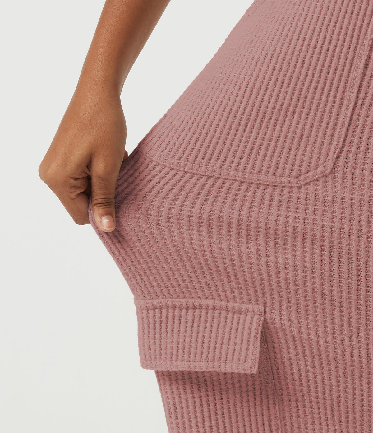 High Waisted Wide Leg Waffle Casual Sweatpants with Pockets — Wild Salmon — view 6