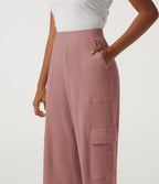 High Waisted Wide Leg Waffle Casual Sweatpants with Pockets — Wild Salmon — view 4