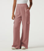 High Waisted Wide Leg Waffle Casual Sweatpants with Pockets — Wild Salmon — view 1