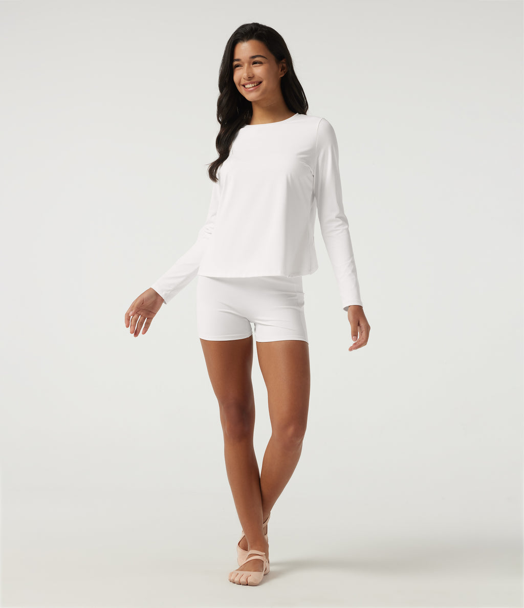 Airy Round Neck Long Sleeve Mesh Back Yoga Sports Top — White — view 8
