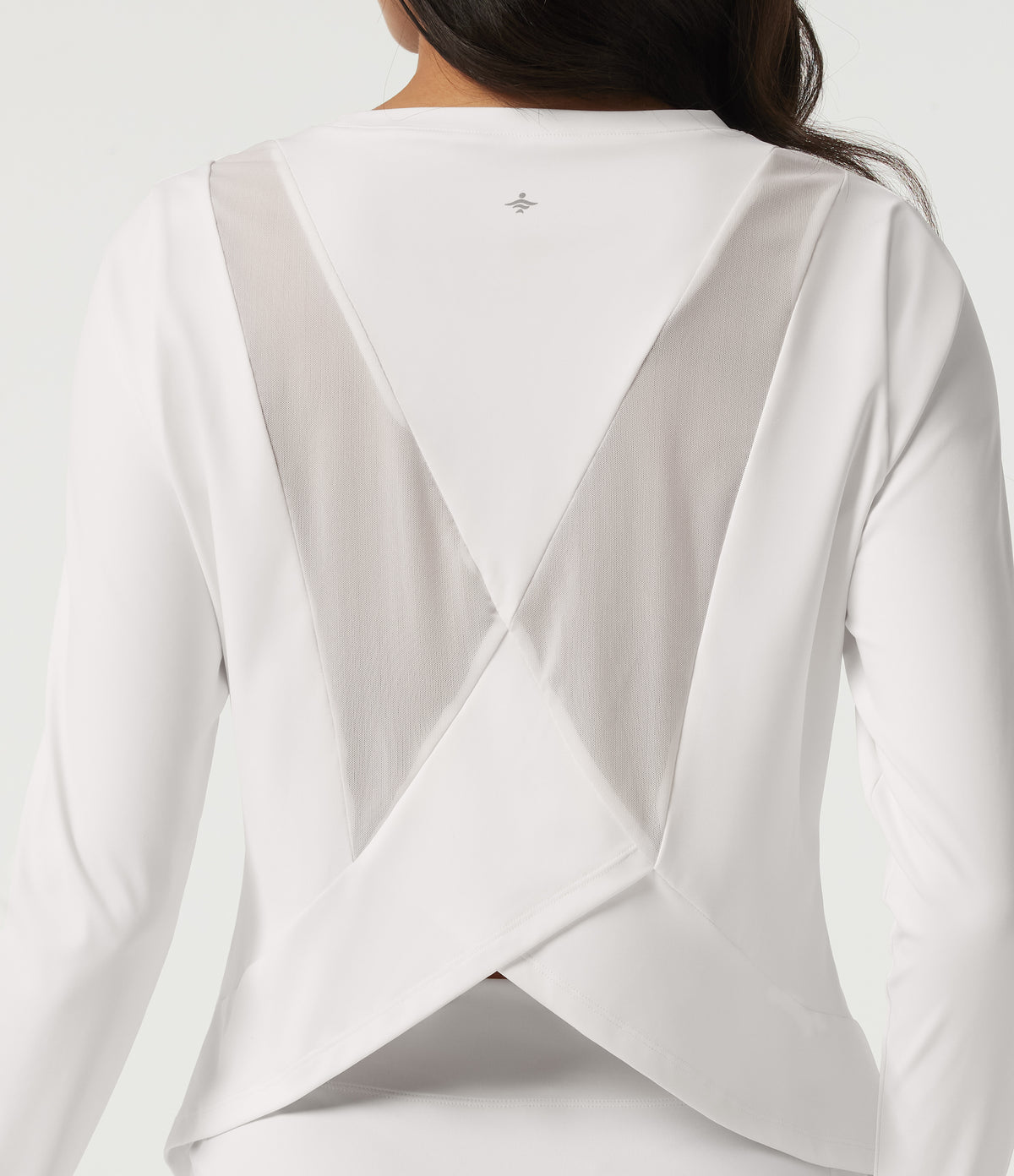 Airy Round Neck Long Sleeve Mesh Back Yoga Sports Top — White — view 6