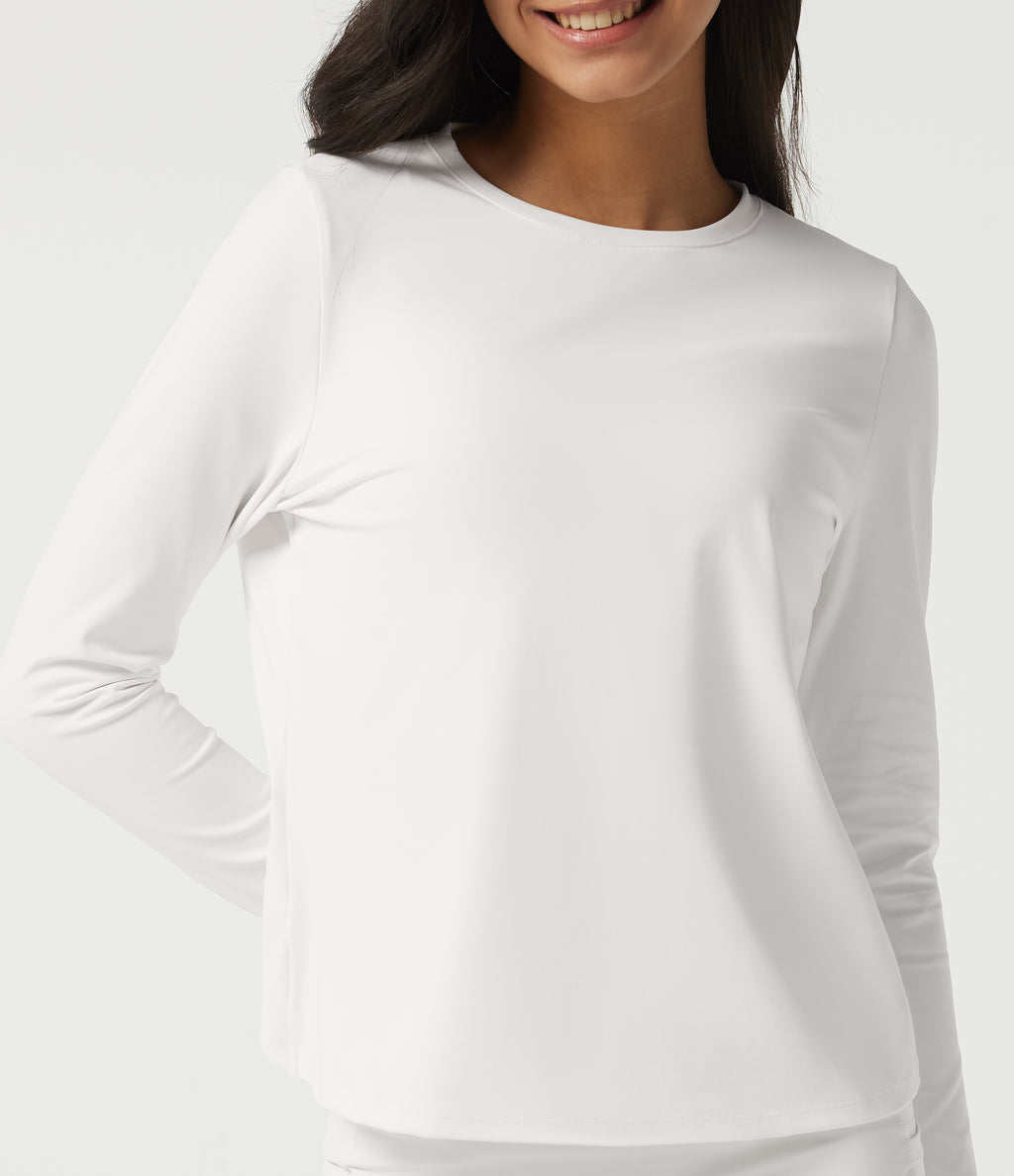 Airy Round Neck Long Sleeve Mesh Back Yoga Sports Top — White — view 5