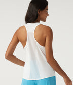 Reflective Round Neck Racerback Contrast Mesh Running Tank Top — White — view 1