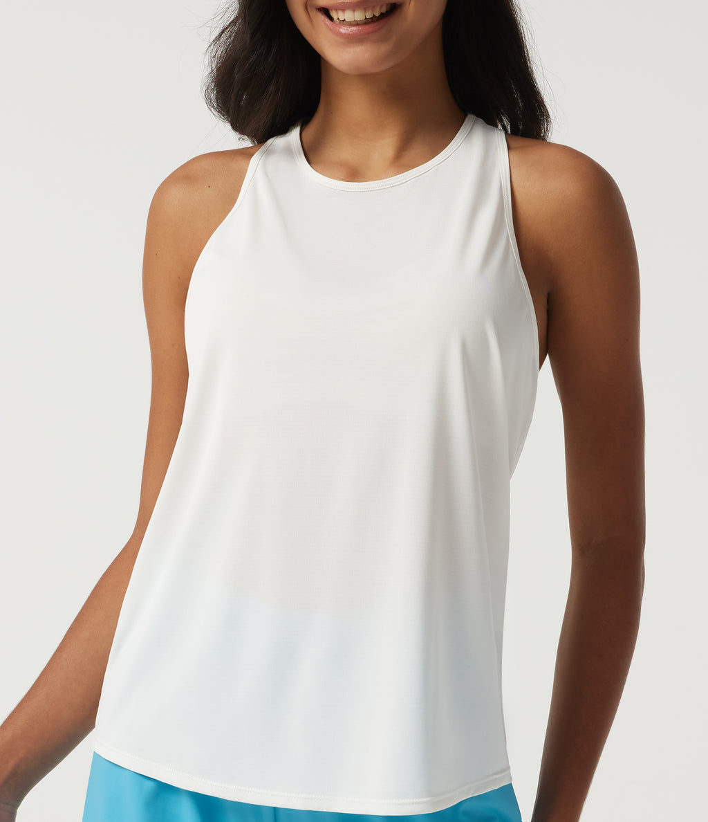 Reflective Round Neck Racerback Contrast Mesh Running Tank Top — White — view 5