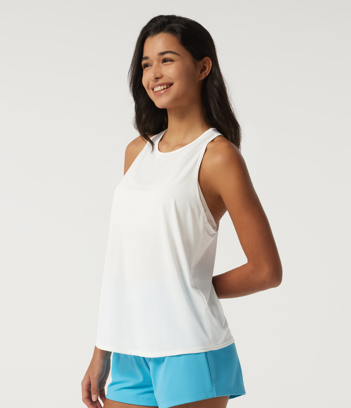 Reflective Round Neck Racerback Contrast Mesh Running Tank Top — White — view 3