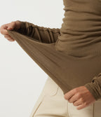 V Neck Long Sleeve Crossover Ruched Thermal Casual Top — Butternut — view 8