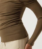 V Neck Long Sleeve Crossover Ruched Thermal Casual Top — Butternut — view 7