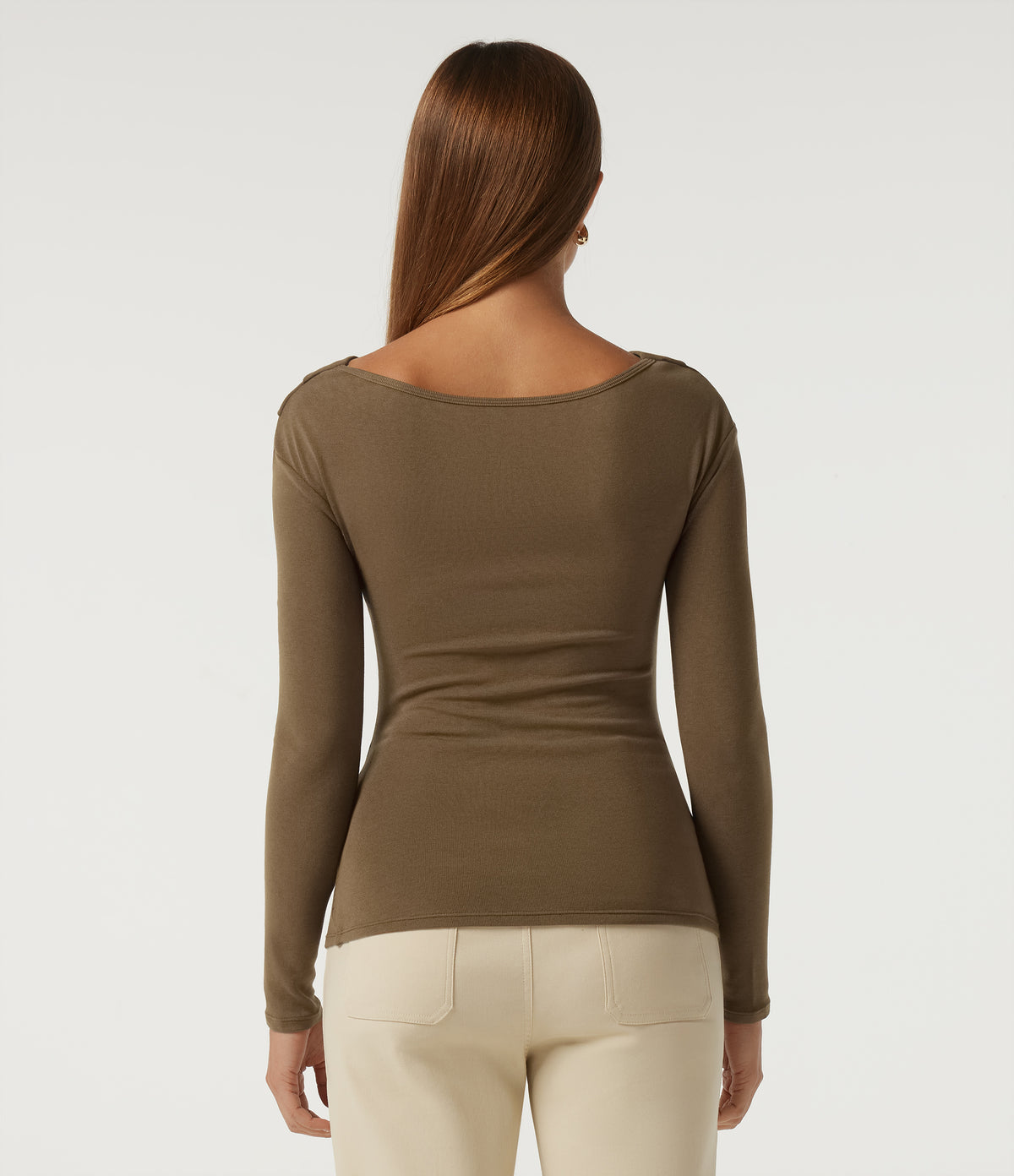 V Neck Long Sleeve Crossover Ruched Thermal Casual Top — Butternut — view 2