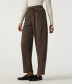 High Waisted Drawstring Tapered Corduroy Casual Trousers with Pockets — Slate Black — view 3