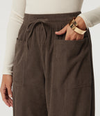 High Waisted Drawstring Tapered Corduroy Casual Trousers with Pockets — Slate Black — view 4