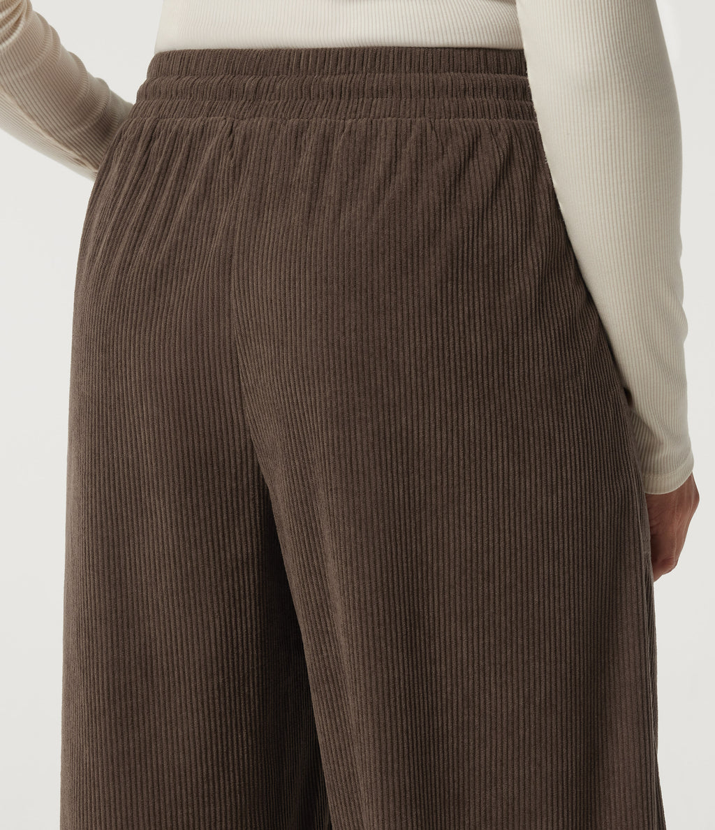 High Waisted Drawstring Tapered Corduroy Casual Trousers with Pockets — Slate Black — view 5
