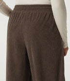 High Waisted Drawstring Tapered Corduroy Casual Trousers with Pockets — Slate Black — view 5