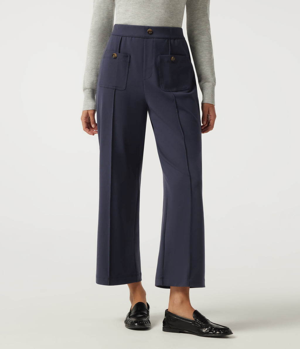 High Waisted Straight Leg Pintuck Work Trousers with Pockets — Dress Blues — view 1