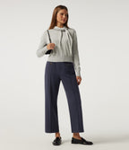 High Waisted Straight Leg Pintuck Work Trousers with Pockets — Dress Blues — view 6