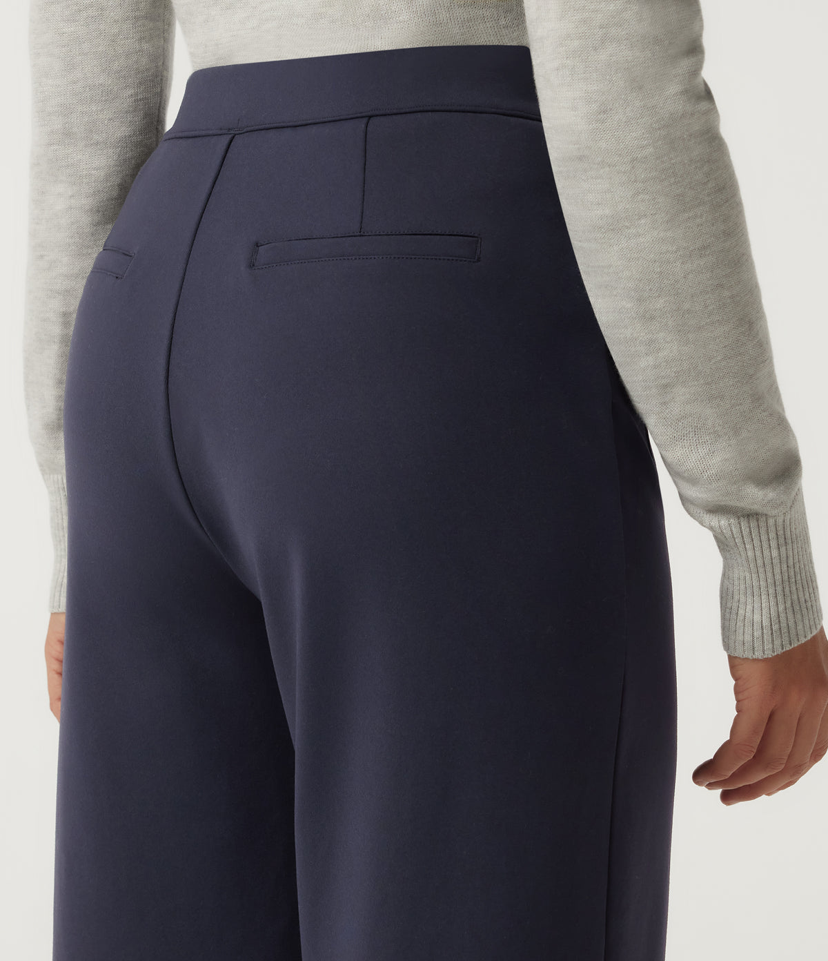 High Waisted Straight Leg Pintuck Work Trousers with Pockets — Dress Blues — view 5