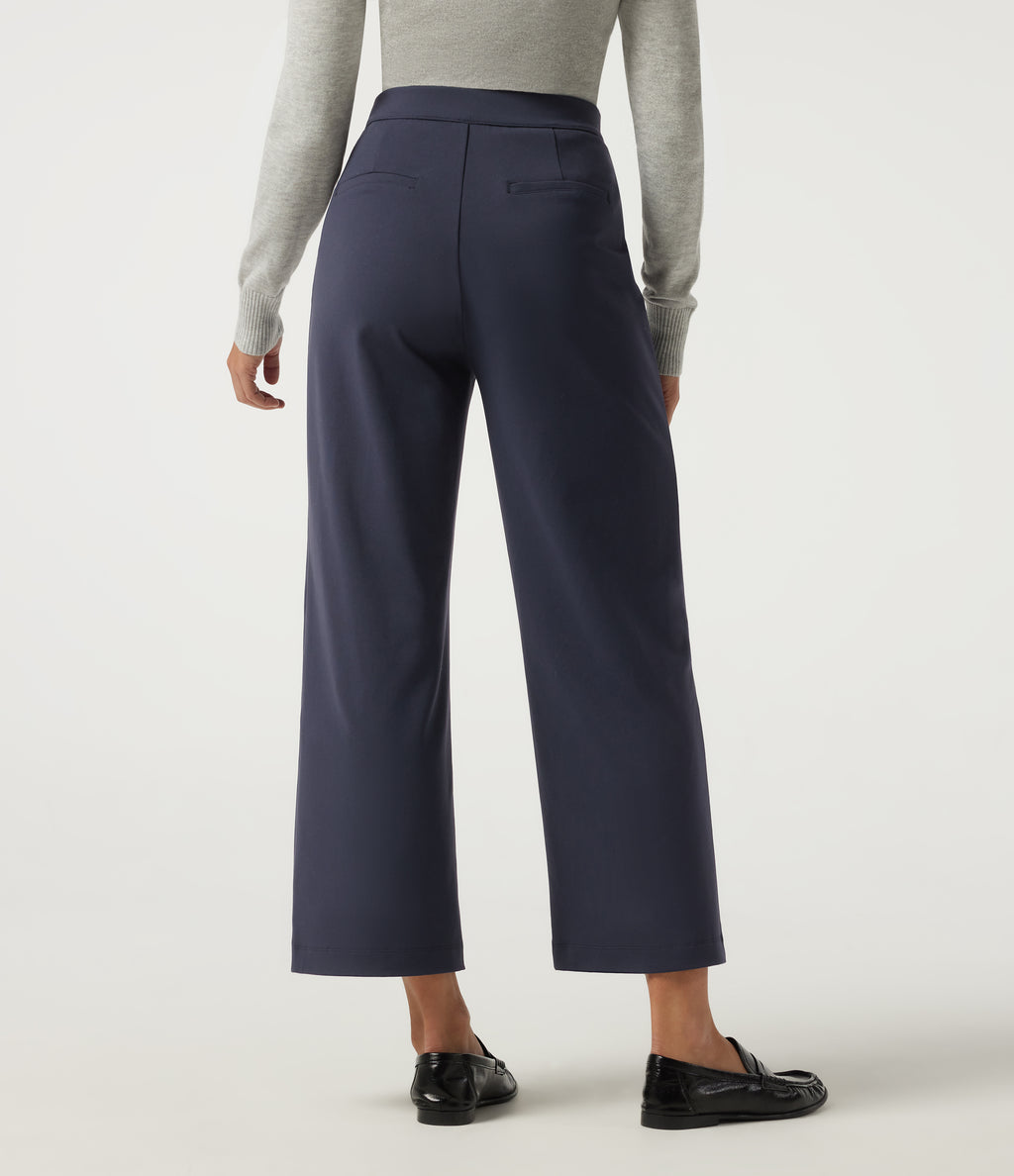 High Waisted Straight Leg Pintuck Work Trousers with Pockets — Dress Blues — view 2