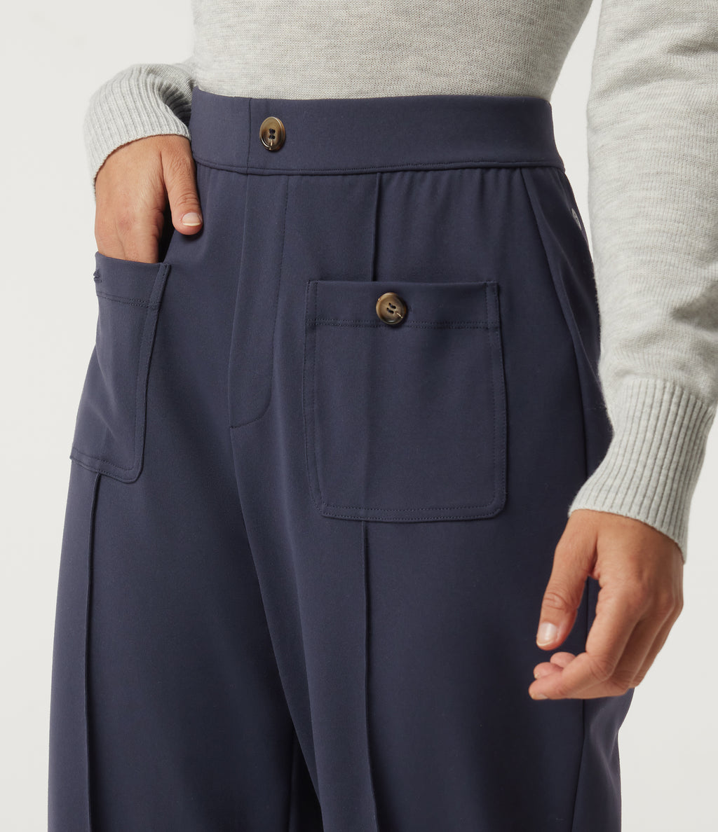 High Waisted Straight Leg Pintuck Work Trousers with Pockets — Dress Blues — view 4