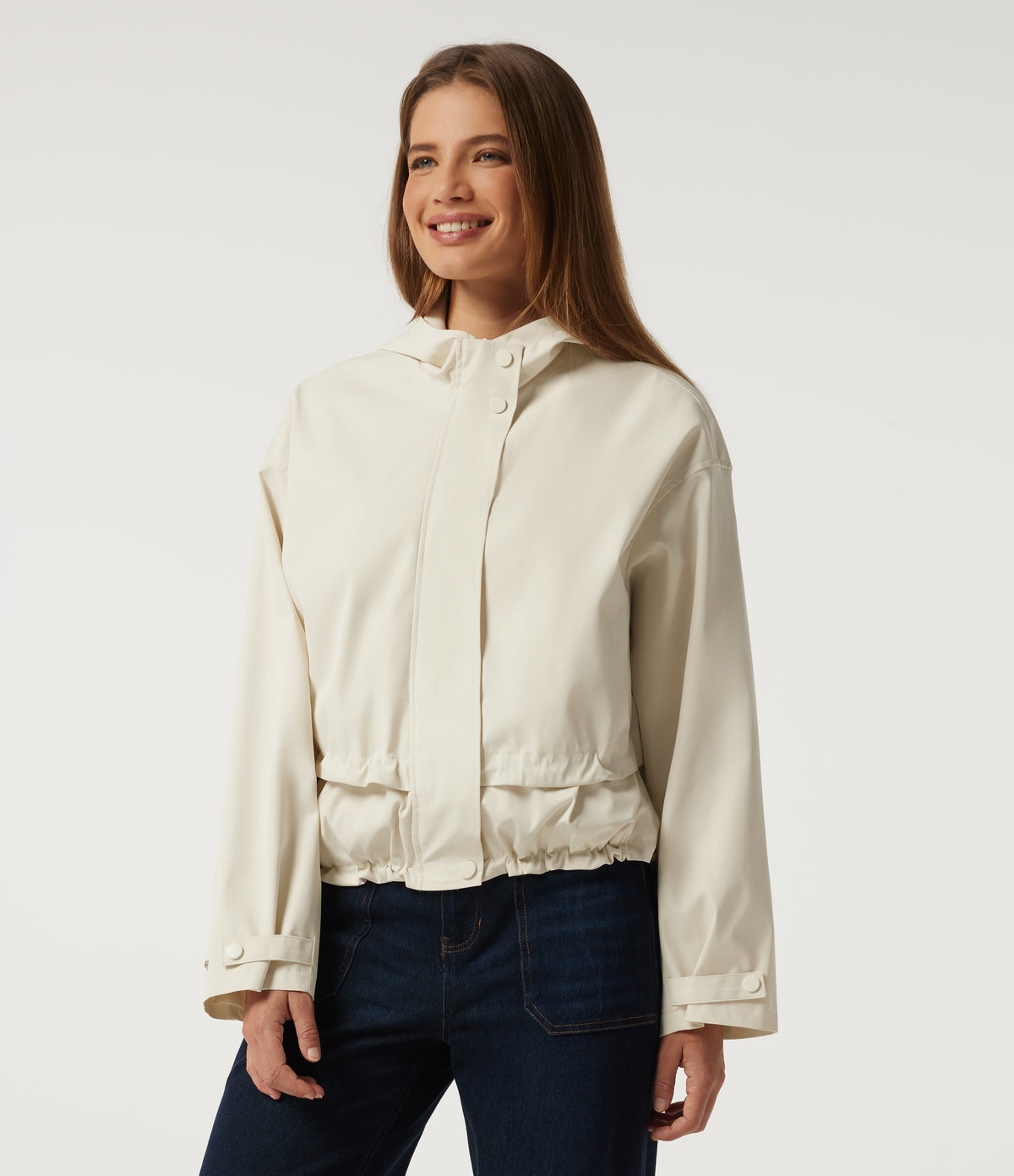 Hooded Long Sleeve Casual Jacket with Pockets — Pillowtalk - Light Beige — view 4