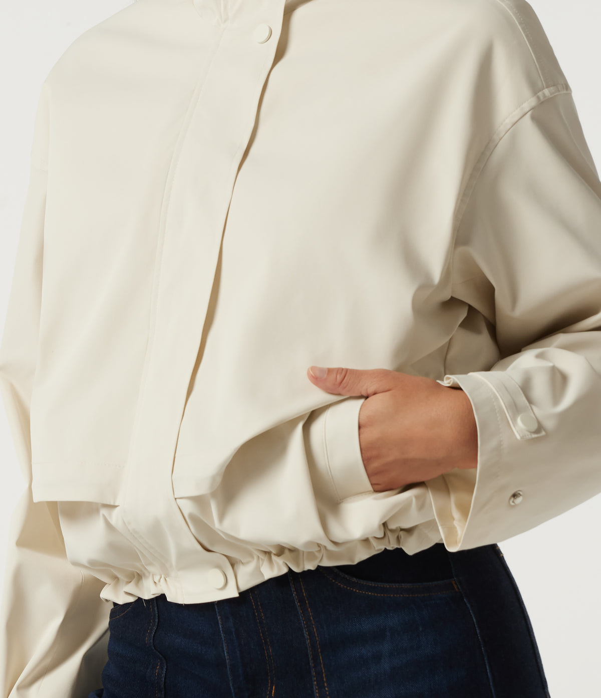 Hooded Long Sleeve Casual Jacket with Pockets — Pillowtalk - Light Beige — view 5