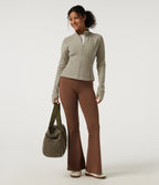 Stand Collar Long Sleeve Fleece Workout Jacket with Pockets and Thumb Holes — Sage Brush — view 8