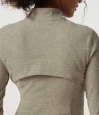 Stand Collar Long Sleeve Fleece Workout Jacket with Pockets and Thumb Holes — Sage Brush — view 7