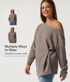 Ribbed Off Shoulder Long Sleeve Ruched Casual Top — Mocha Meringue — view 1