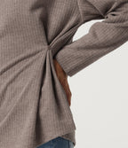 Ribbed Off Shoulder Long Sleeve Ruched Casual Top — Mocha Meringue — view 7