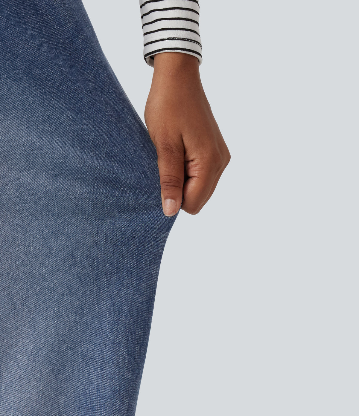 High Waisted Wide Leg Casual Jeans with Pockets — Vallarta Blue Denim — view 6
