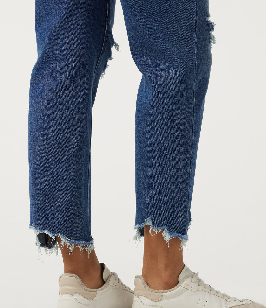 High Waisted Tapered Casual Jeans with Pockets — Tide Blue Denim — view 7