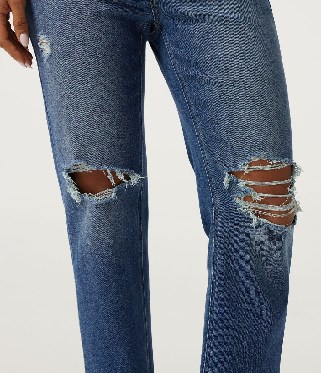 High Waisted Tapered Casual Jeans with Pockets — Tide Blue Denim — view 6