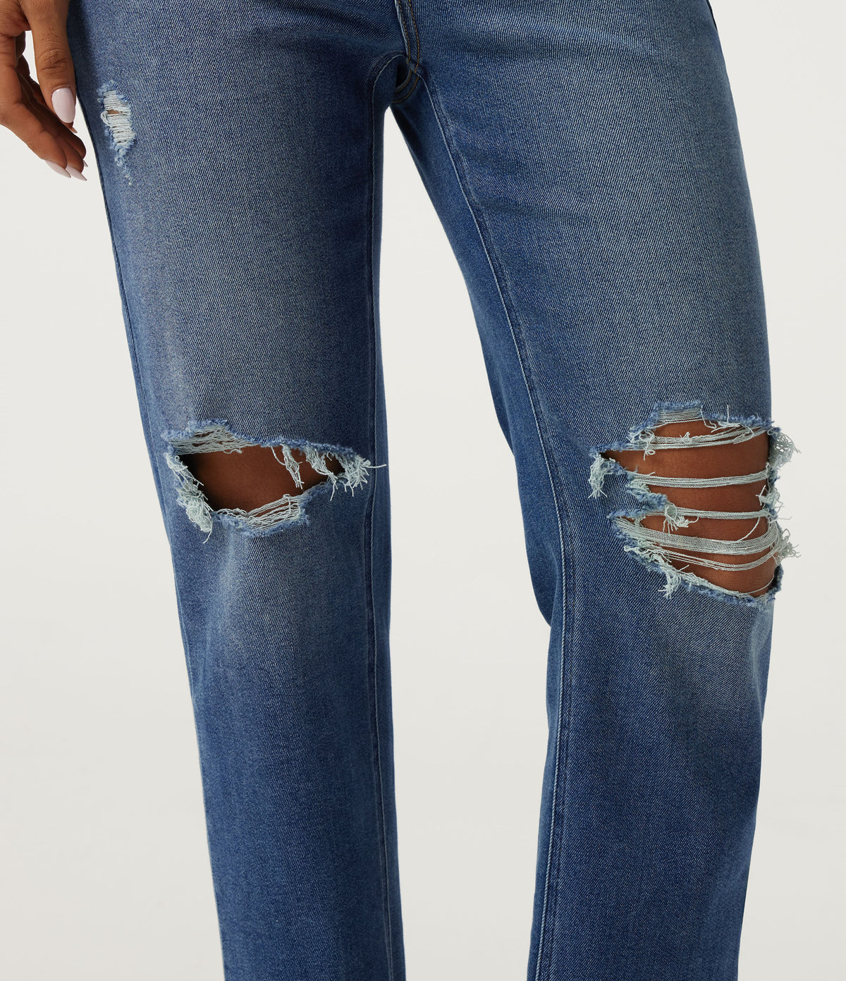 High Waisted Tapered Casual Jeans with Pockets — Tide Blue Denim — view 6