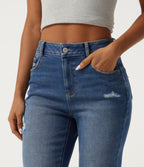 High Waisted Tapered Casual Jeans with Pockets — Tide Blue Denim — view 4