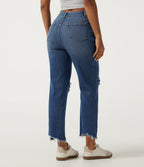 High Waisted Tapered Casual Jeans with Pockets — Tide Blue Denim — view 2