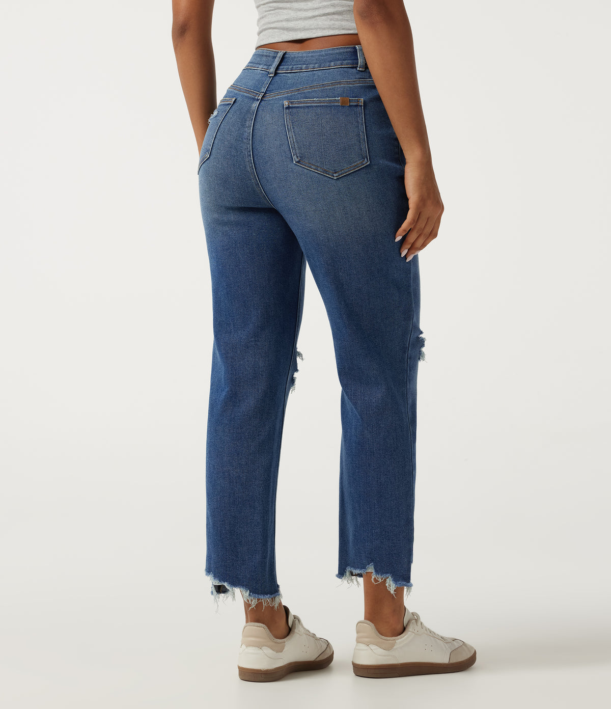 High Waisted Tapered Casual Jeans with Pockets — Tide Blue Denim — view 2