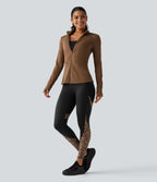High Waisted Skinny Contrast Mesh Leopard Print Color Block Yoga Leggings with Pockets — Tan Leopard — view 7