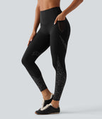 High Waisted Skinny Contrast Mesh Leopard Print Color Block Yoga Leggings with Pockets — Shadow Leopard — view 8