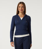 Ribbed Hooded Long Sleeve Color Block Casual Top — Nightfall Blue — view 4