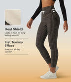 Extra Heat High Waisted Tummy Control Skinny Plaid Yoga Leggings with Pockets — Sandstone Check Plaid — view 1