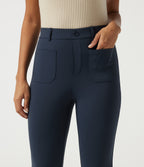 High Waisted Flare Work Trousers with Pockets — Midnight Blue — view 4