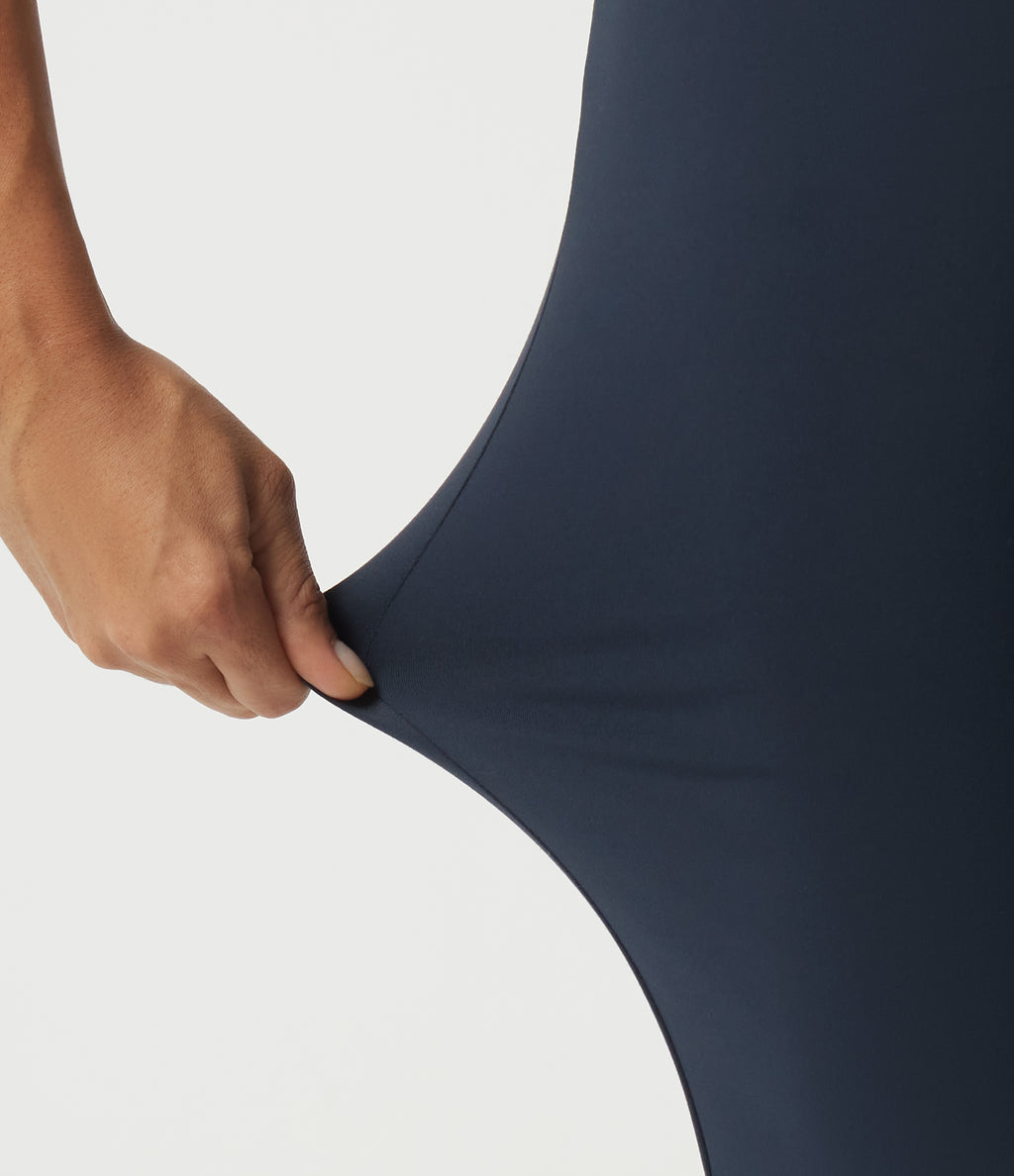 High Waisted Flare Work Trousers with Pockets — Midnight Blue — view 6